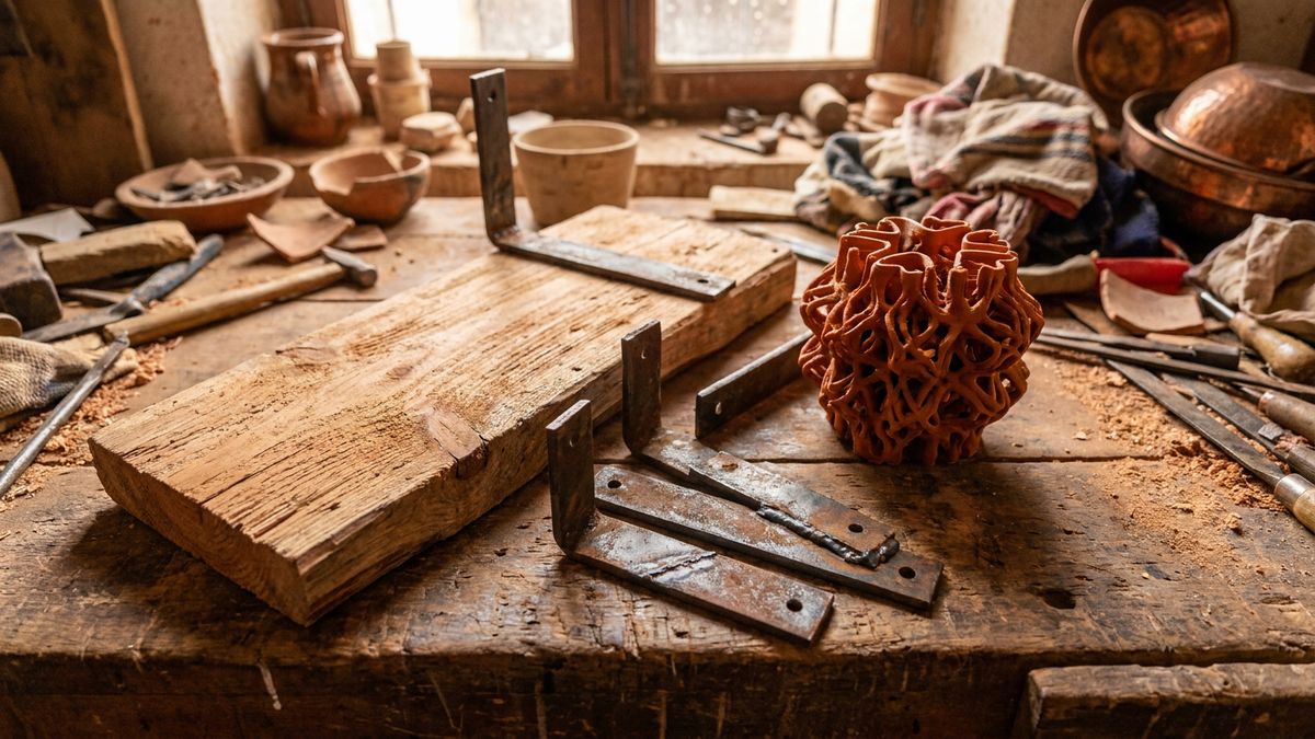 Les trois matieres reunies : bois, metal et impression 3D